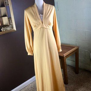 Vintage 1970s Sylvia Ann Yellow 2 pc. Prom/Bridesmaid Maxi Dress w/Lace Detail